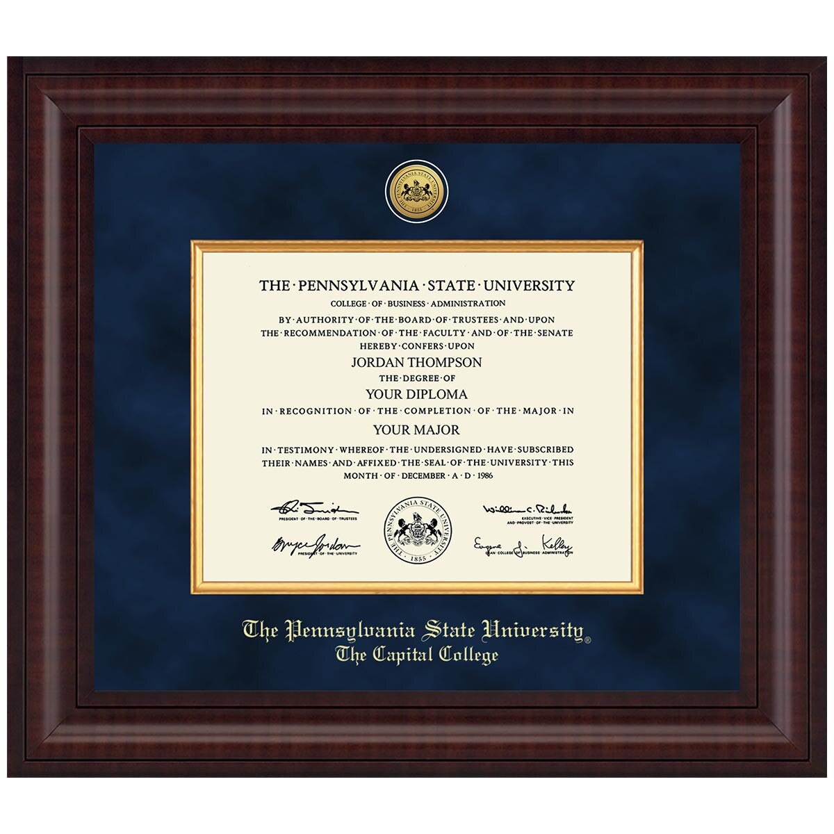 #109 The Capital College diploma frame Presidential in Premier (Chestnut)